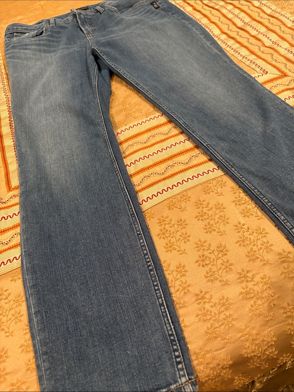 Silver Jeans Medium Blue Straight-Leg Jeans, Distressed, Cotton Blend, 34/28